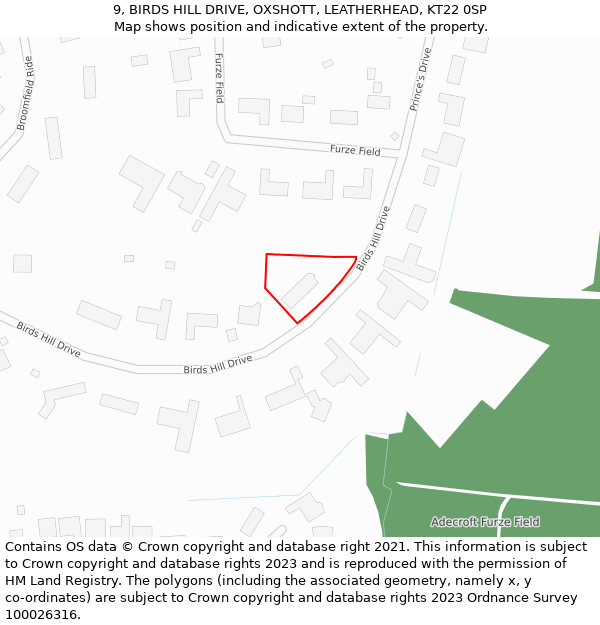 9, BIRDS HILL DRIVE, OXSHOTT, LEATHERHEAD, KT22 0SP: Location map and indicative extent of plot