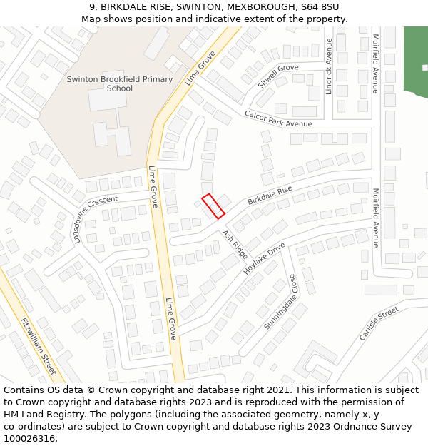 9, BIRKDALE RISE, SWINTON, MEXBOROUGH, S64 8SU: Location map and indicative extent of plot