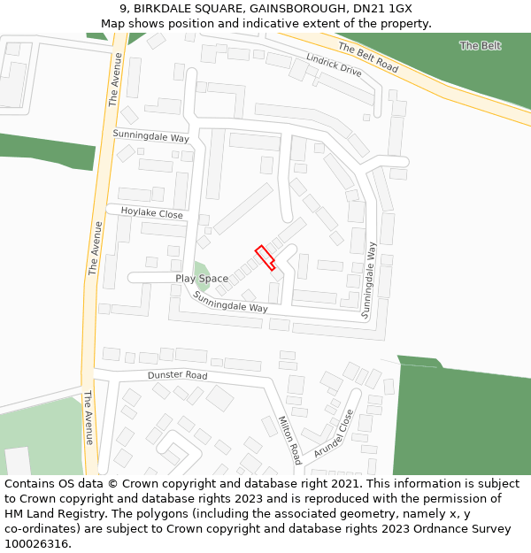 9, BIRKDALE SQUARE, GAINSBOROUGH, DN21 1GX: Location map and indicative extent of plot