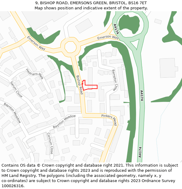 9, BISHOP ROAD, EMERSONS GREEN, BRISTOL, BS16 7ET: Location map and indicative extent of plot