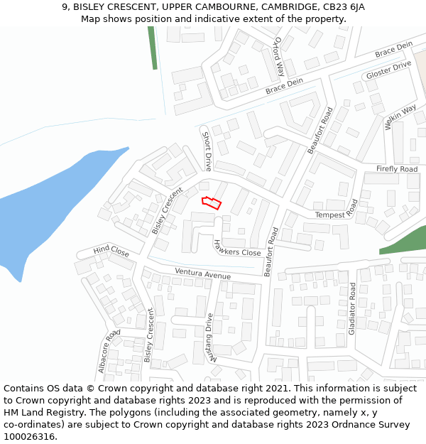 9, BISLEY CRESCENT, UPPER CAMBOURNE, CAMBRIDGE, CB23 6JA: Location map and indicative extent of plot