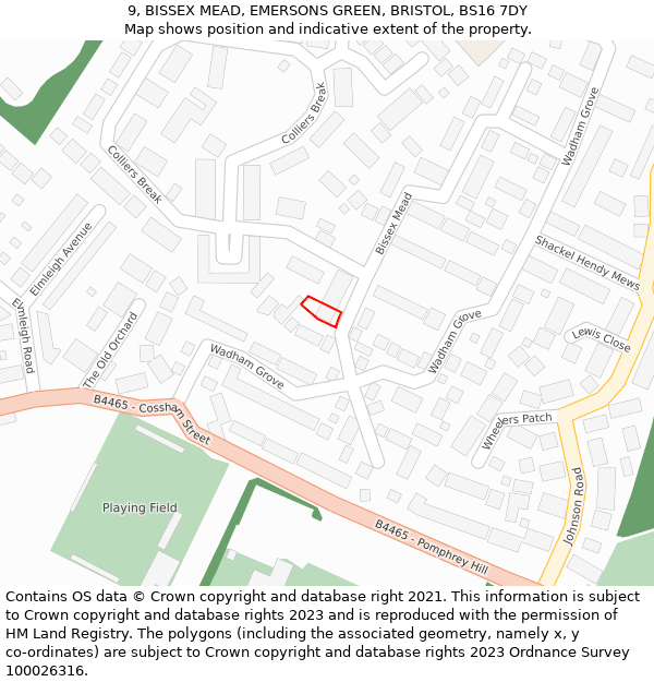 9, BISSEX MEAD, EMERSONS GREEN, BRISTOL, BS16 7DY: Location map and indicative extent of plot