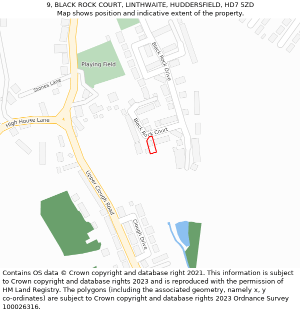 9, BLACK ROCK COURT, LINTHWAITE, HUDDERSFIELD, HD7 5ZD: Location map and indicative extent of plot