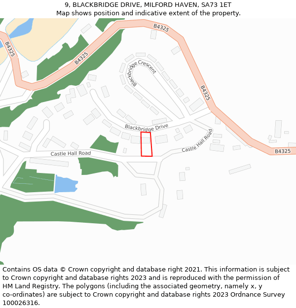 9, BLACKBRIDGE DRIVE, MILFORD HAVEN, SA73 1ET: Location map and indicative extent of plot
