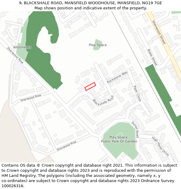9, BLACKSHALE ROAD, MANSFIELD WOODHOUSE, MANSFIELD, NG19 7GE: Location map and indicative extent of plot