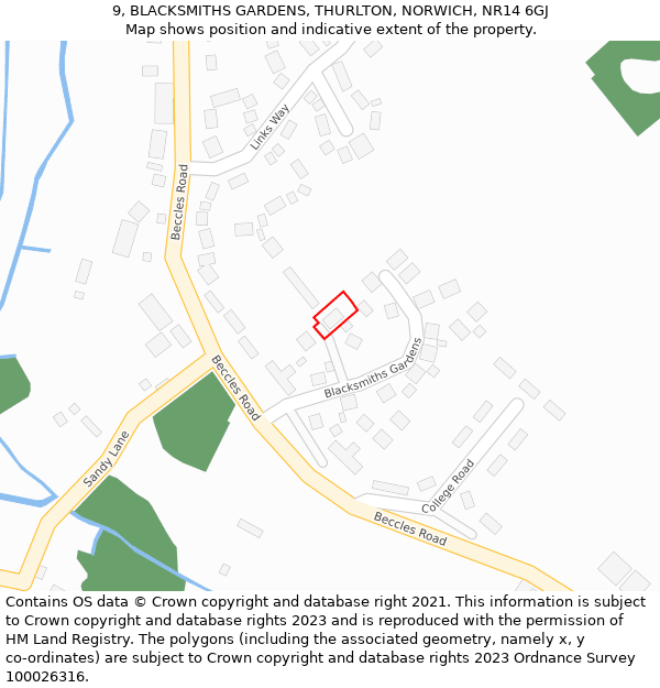 9, BLACKSMITHS GARDENS, THURLTON, NORWICH, NR14 6GJ: Location map and indicative extent of plot