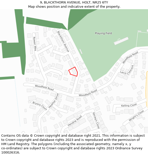 9, BLACKTHORN AVENUE, HOLT, NR25 6TY: Location map and indicative extent of plot