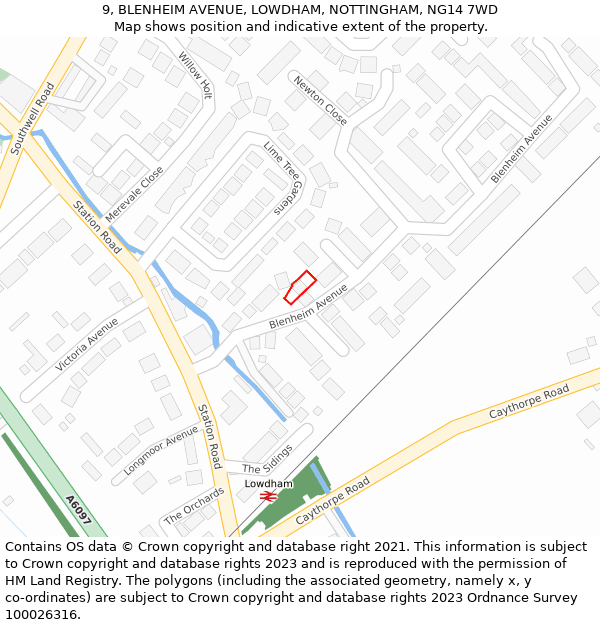 9, BLENHEIM AVENUE, LOWDHAM, NOTTINGHAM, NG14 7WD: Location map and indicative extent of plot
