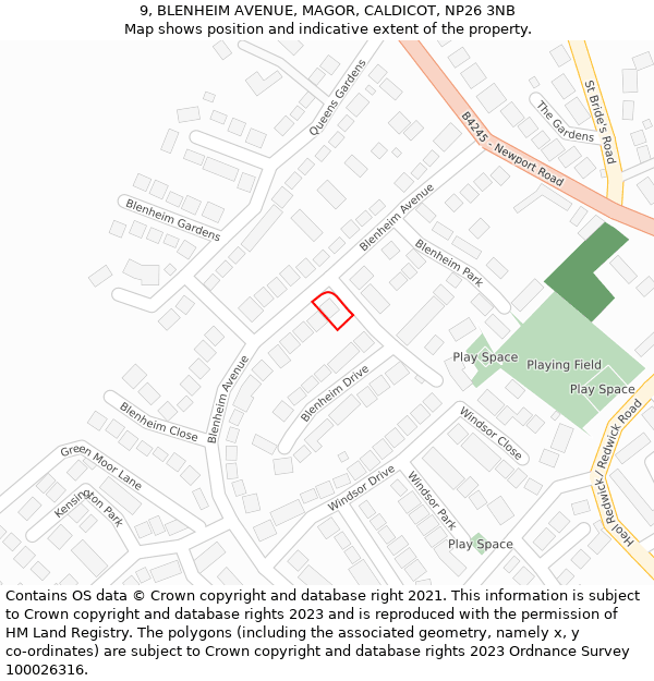 9, BLENHEIM AVENUE, MAGOR, CALDICOT, NP26 3NB: Location map and indicative extent of plot