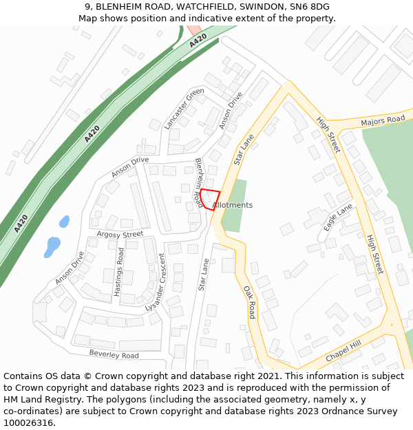 9, BLENHEIM ROAD, WATCHFIELD, SWINDON, SN6 8DG: Location map and indicative extent of plot