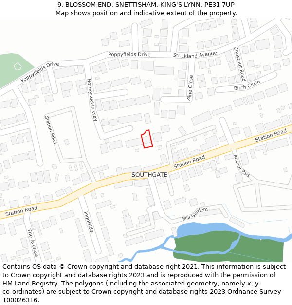 9, BLOSSOM END, SNETTISHAM, KING'S LYNN, PE31 7UP: Location map and indicative extent of plot