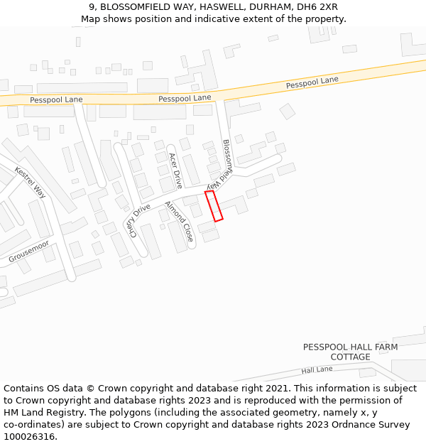 9, BLOSSOMFIELD WAY, HASWELL, DURHAM, DH6 2XR: Location map and indicative extent of plot