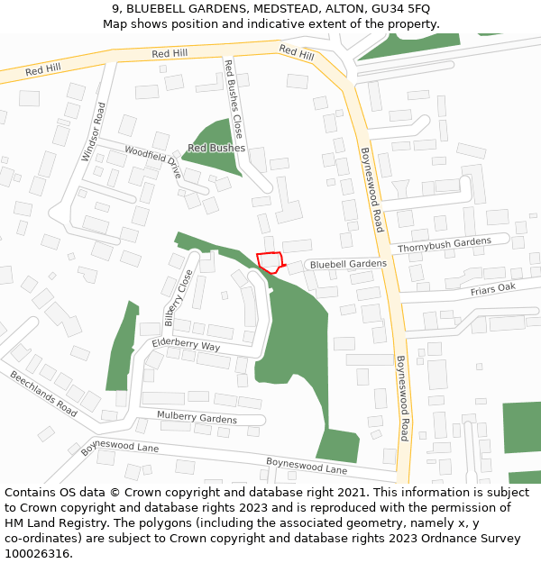 9, BLUEBELL GARDENS, MEDSTEAD, ALTON, GU34 5FQ: Location map and indicative extent of plot
