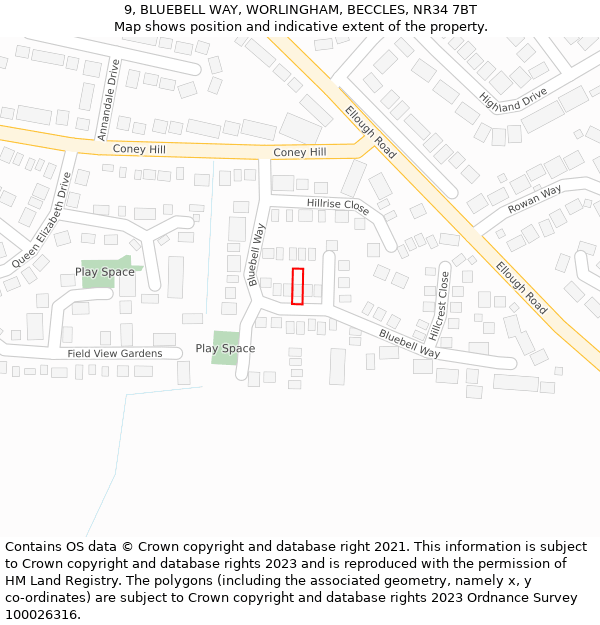 9, BLUEBELL WAY, WORLINGHAM, BECCLES, NR34 7BT: Location map and indicative extent of plot