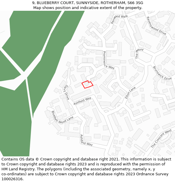 9, BLUEBERRY COURT, SUNNYSIDE, ROTHERHAM, S66 3SG: Location map and indicative extent of plot