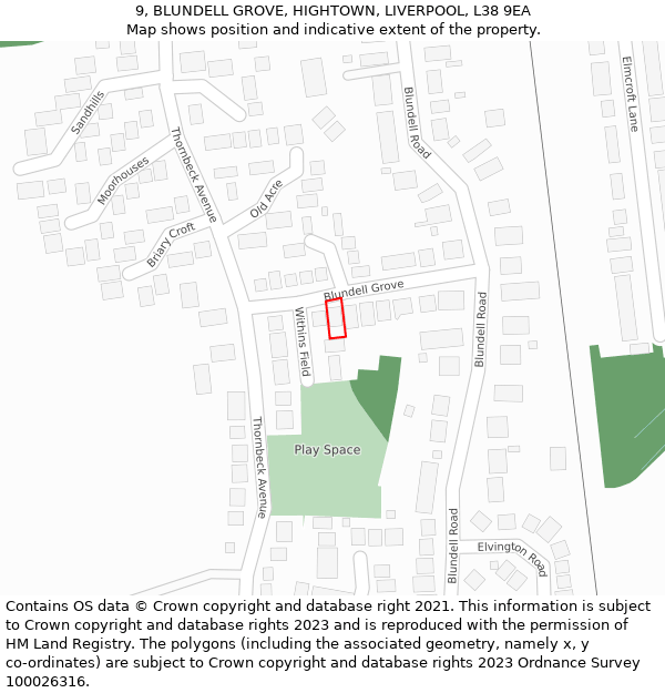 9, BLUNDELL GROVE, HIGHTOWN, LIVERPOOL, L38 9EA: Location map and indicative extent of plot