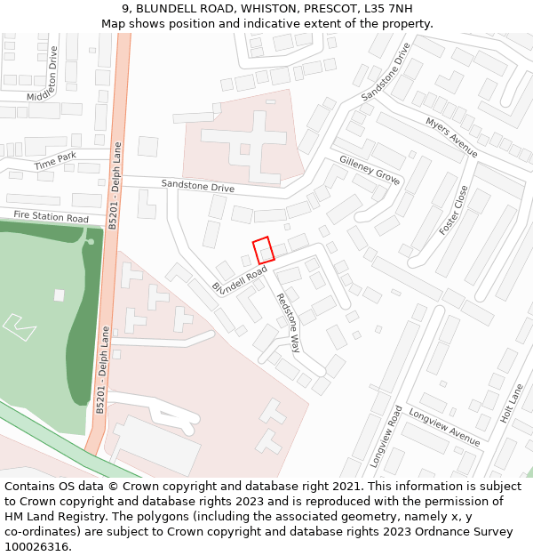 9, BLUNDELL ROAD, WHISTON, PRESCOT, L35 7NH: Location map and indicative extent of plot