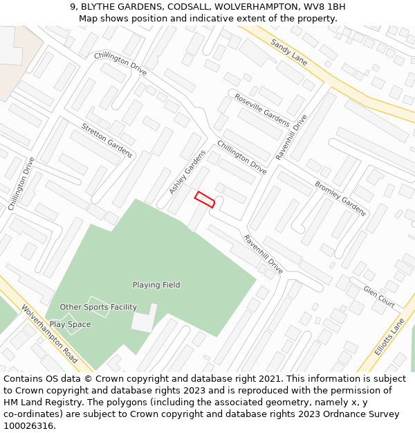 9, BLYTHE GARDENS, CODSALL, WOLVERHAMPTON, WV8 1BH: Location map and indicative extent of plot