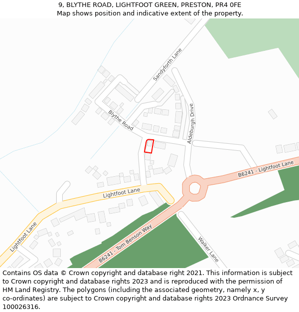 9, BLYTHE ROAD, LIGHTFOOT GREEN, PRESTON, PR4 0FE: Location map and indicative extent of plot