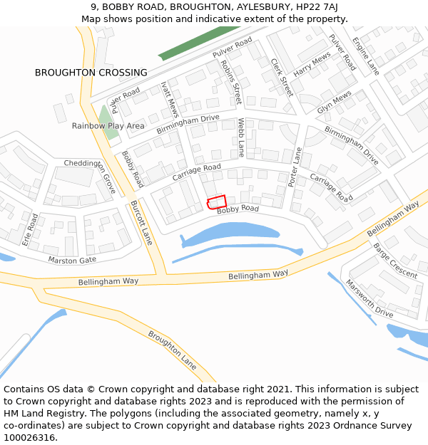 9, BOBBY ROAD, BROUGHTON, AYLESBURY, HP22 7AJ: Location map and indicative extent of plot