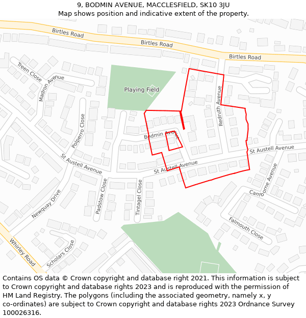 9, BODMIN AVENUE, MACCLESFIELD, SK10 3JU: Location map and indicative extent of plot