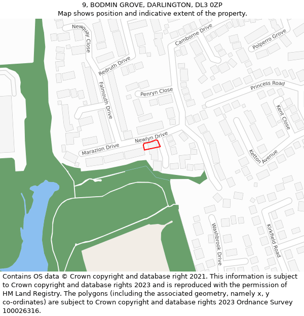 9, BODMIN GROVE, DARLINGTON, DL3 0ZP: Location map and indicative extent of plot