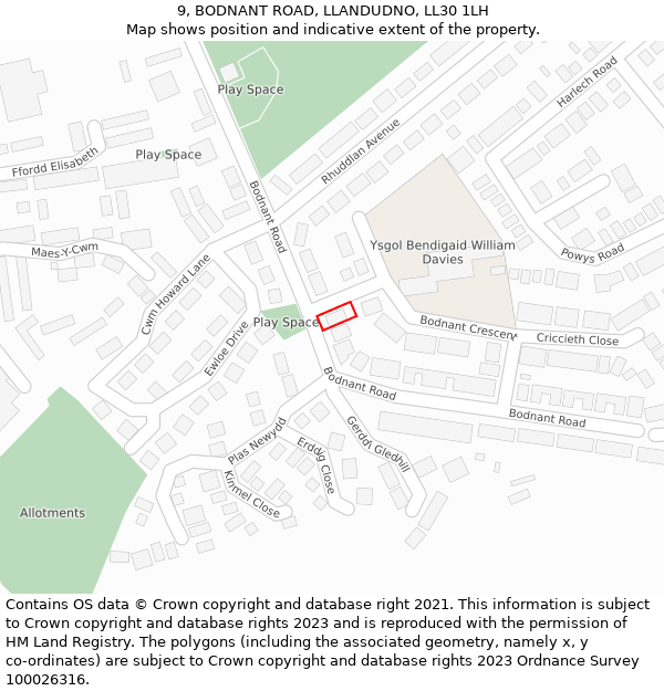 9, BODNANT ROAD, LLANDUDNO, LL30 1LH: Location map and indicative extent of plot