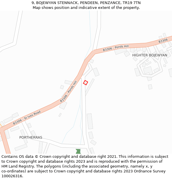 9, BOJEWYAN STENNACK, PENDEEN, PENZANCE, TR19 7TN: Location map and indicative extent of plot