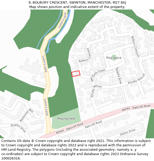 9, BOLBURY CRESCENT, SWINTON, MANCHESTER, M27 8AJ: Location map and indicative extent of plot