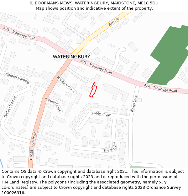 9, BOORMANS MEWS, WATERINGBURY, MAIDSTONE, ME18 5DU: Location map and indicative extent of plot