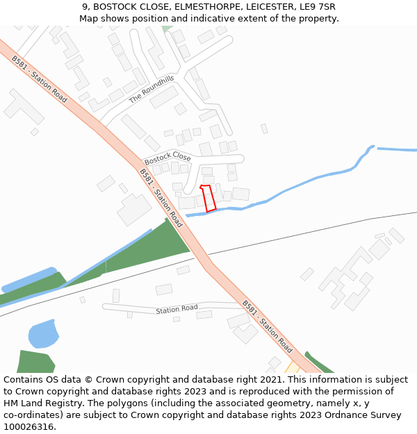 9, BOSTOCK CLOSE, ELMESTHORPE, LEICESTER, LE9 7SR: Location map and indicative extent of plot