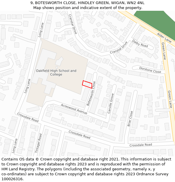 9, BOTESWORTH CLOSE, HINDLEY GREEN, WIGAN, WN2 4NL: Location map and indicative extent of plot