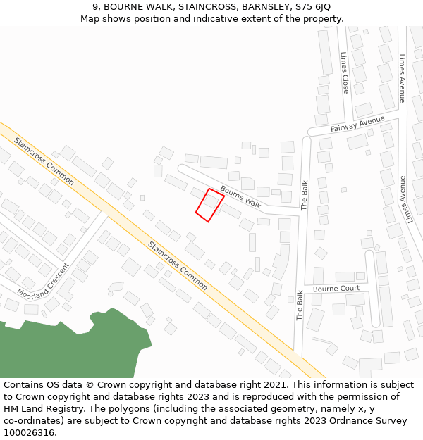 9, BOURNE WALK, STAINCROSS, BARNSLEY, S75 6JQ: Location map and indicative extent of plot