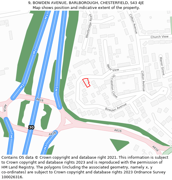 9, BOWDEN AVENUE, BARLBOROUGH, CHESTERFIELD, S43 4JE: Location map and indicative extent of plot