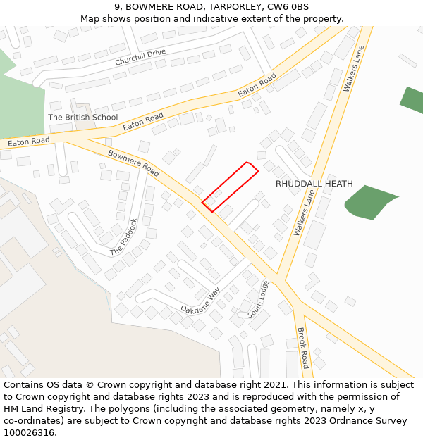 9, BOWMERE ROAD, TARPORLEY, CW6 0BS: Location map and indicative extent of plot