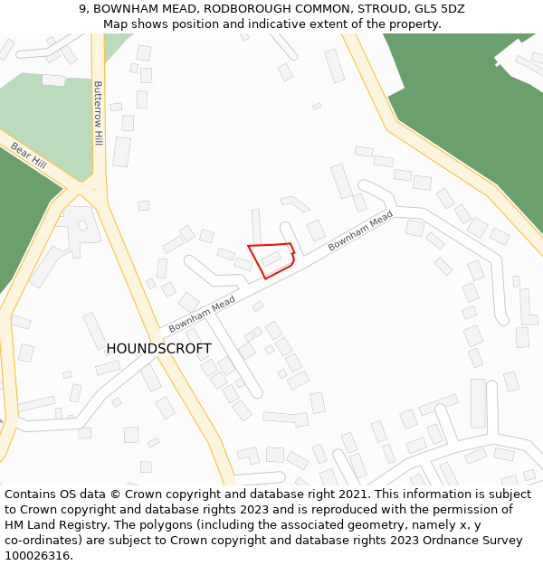 9, BOWNHAM MEAD, RODBOROUGH COMMON, STROUD, GL5 5DZ: Location map and indicative extent of plot