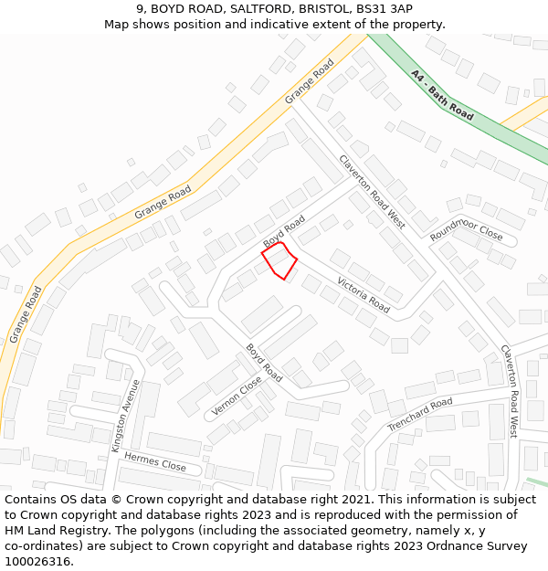 9, BOYD ROAD, SALTFORD, BRISTOL, BS31 3AP: Location map and indicative extent of plot