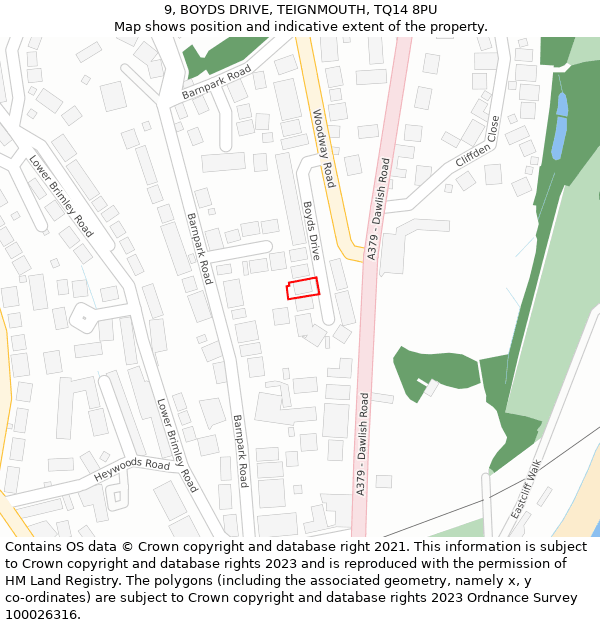 9, BOYDS DRIVE, TEIGNMOUTH, TQ14 8PU: Location map and indicative extent of plot