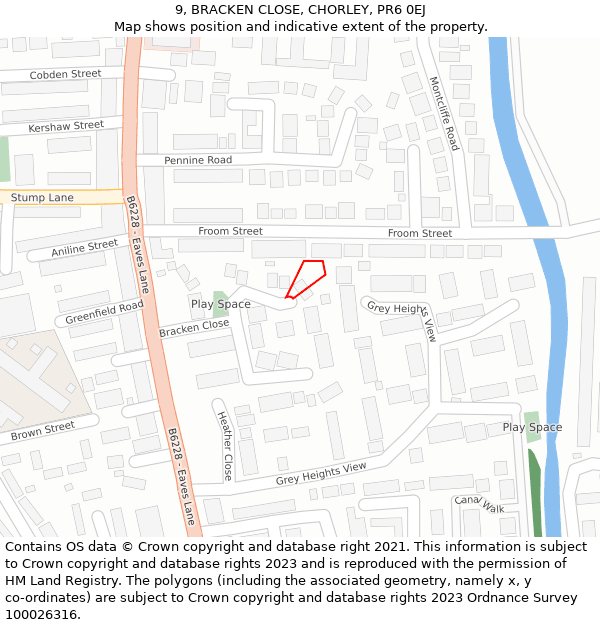 9, BRACKEN CLOSE, CHORLEY, PR6 0EJ: Location map and indicative extent of plot