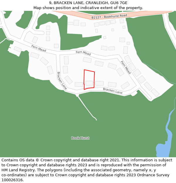 9, BRACKEN LANE, CRANLEIGH, GU6 7GE: Location map and indicative extent of plot