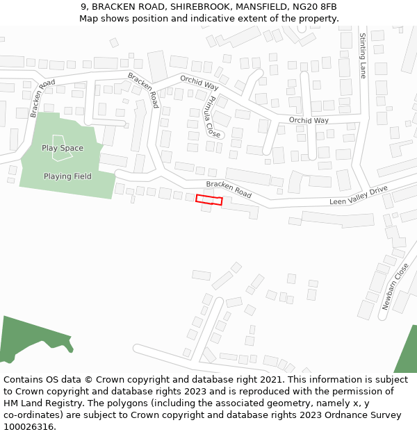 9, BRACKEN ROAD, SHIREBROOK, MANSFIELD, NG20 8FB: Location map and indicative extent of plot