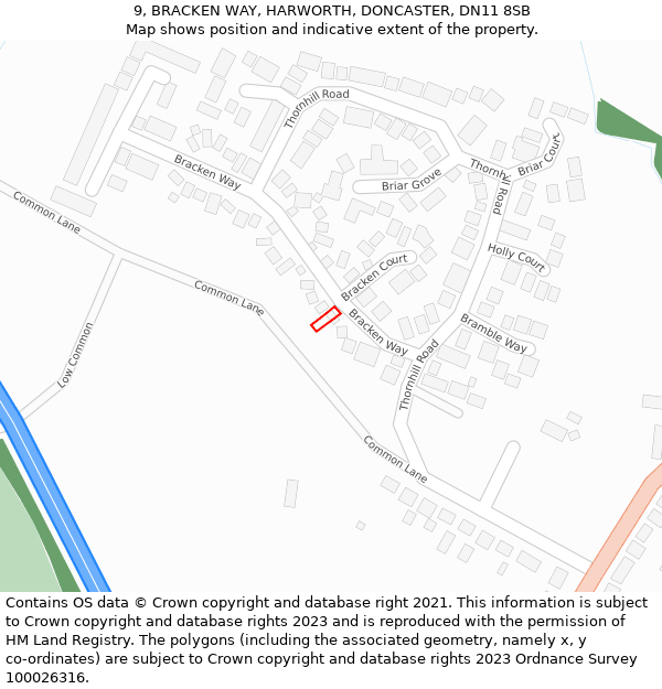9, BRACKEN WAY, HARWORTH, DONCASTER, DN11 8SB: Location map and indicative extent of plot