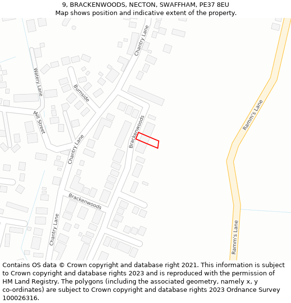 9, BRACKENWOODS, NECTON, SWAFFHAM, PE37 8EU: Location map and indicative extent of plot