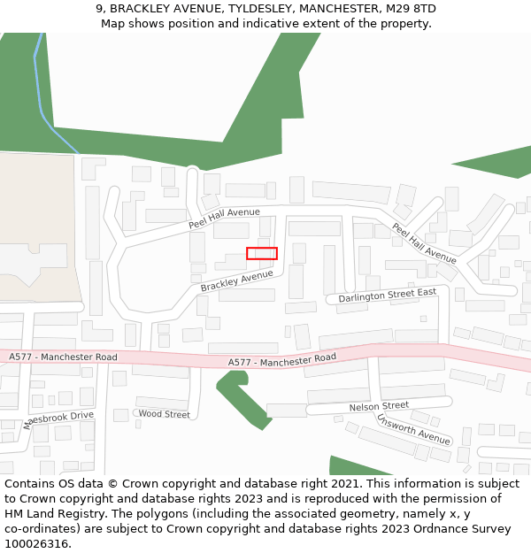 9, BRACKLEY AVENUE, TYLDESLEY, MANCHESTER, M29 8TD: Location map and indicative extent of plot