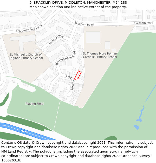 9, BRACKLEY DRIVE, MIDDLETON, MANCHESTER, M24 1SS: Location map and indicative extent of plot