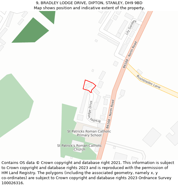 9, BRADLEY LODGE DRIVE, DIPTON, STANLEY, DH9 9BD: Location map and indicative extent of plot