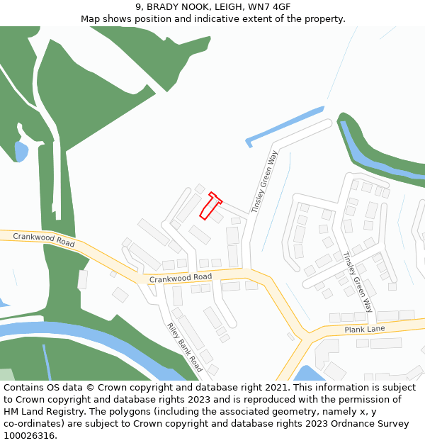 9, BRADY NOOK, LEIGH, WN7 4GF: Location map and indicative extent of plot