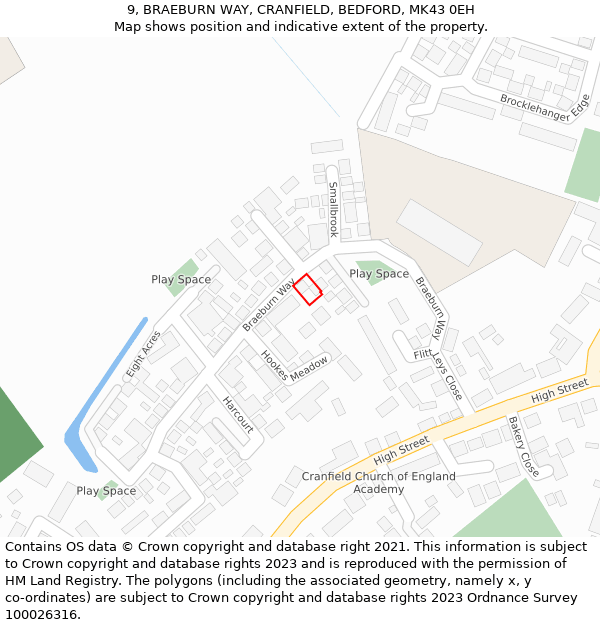 9, BRAEBURN WAY, CRANFIELD, BEDFORD, MK43 0EH: Location map and indicative extent of plot