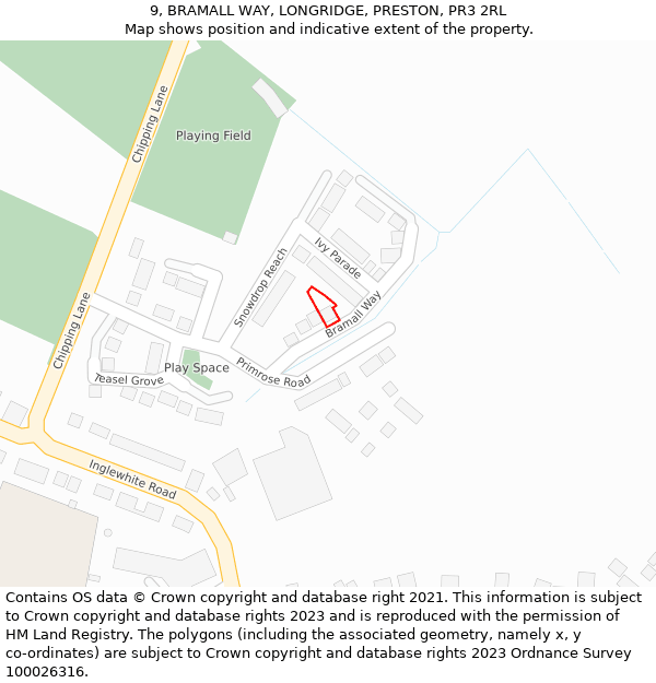 9, BRAMALL WAY, LONGRIDGE, PRESTON, PR3 2RL: Location map and indicative extent of plot