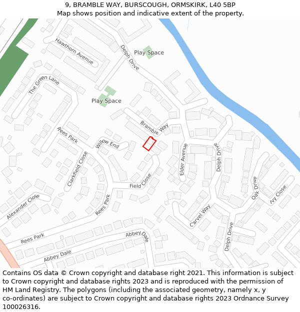 9, BRAMBLE WAY, BURSCOUGH, ORMSKIRK, L40 5BP: Location map and indicative extent of plot